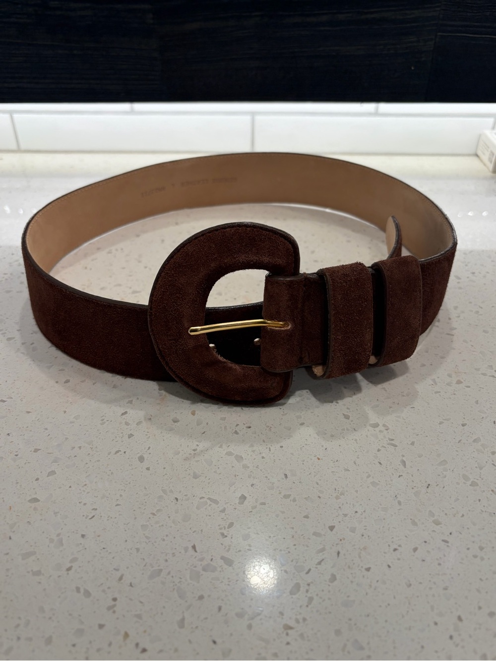 Vintage Lord & Taylor Dark Brown Suede Wide Belt with Round Buckle